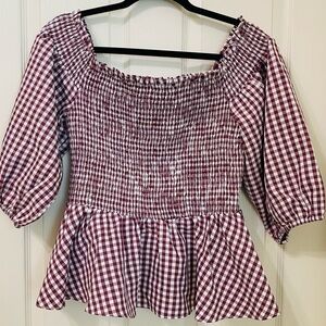 City Chic New Size 14 Sweet Kiss Off Shoulder Elbow Sleeve Top Roseberry Gingham